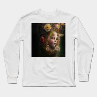 Young Girl Wearing a Garland of Flowers Long Sleeve T-Shirt